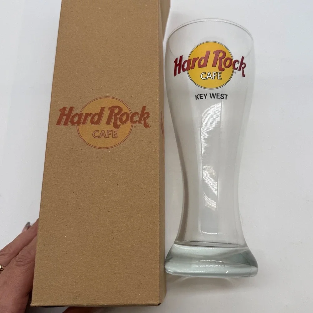 Hard Rock Cafe Key West Pilsner Glass Clear Logo Beer Souvenir with Box